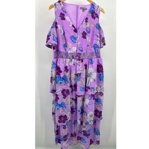 Jessica London size 16W Purple Floral Tiered Ruffle Maxi Dress